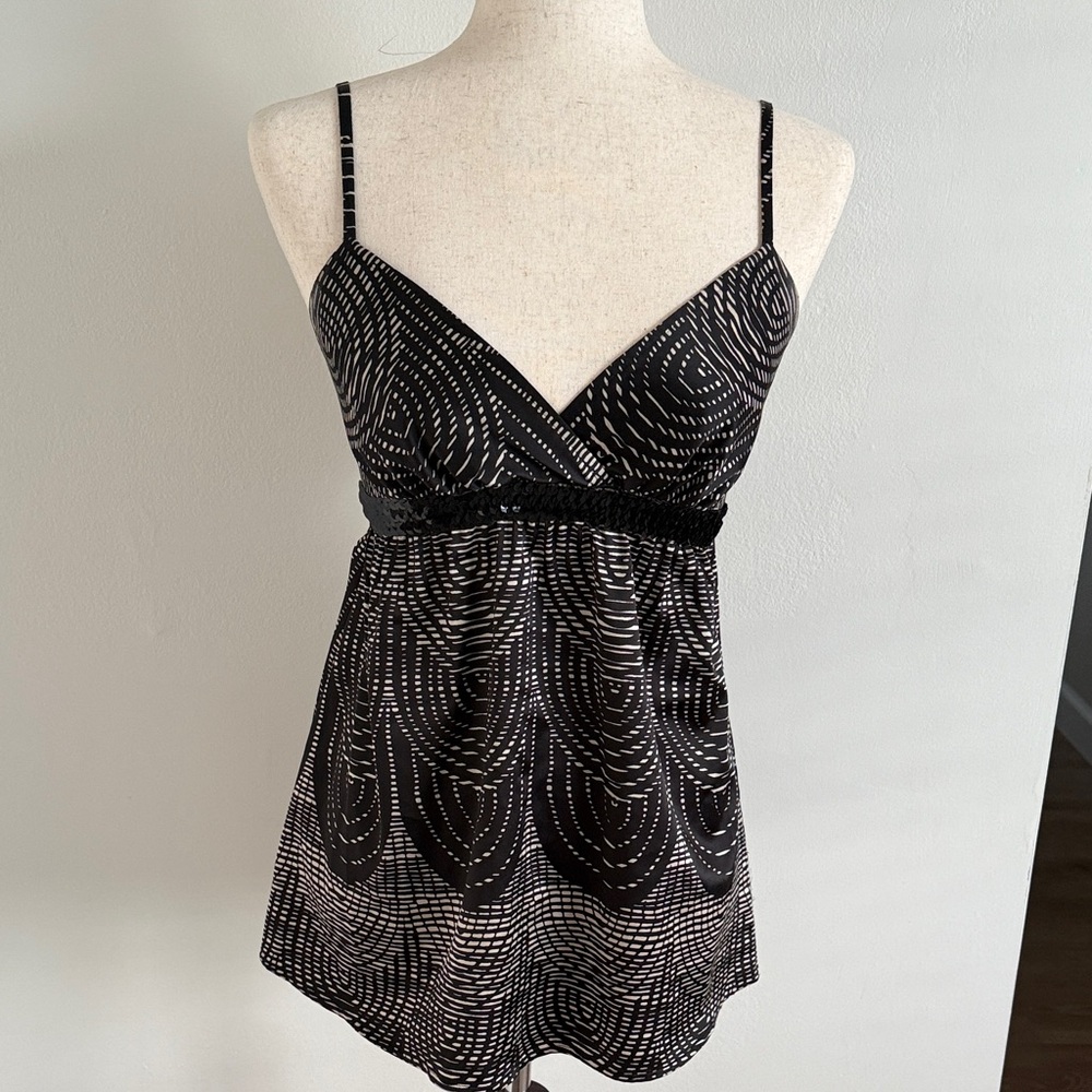 Express Black and White Babydoll with black sequin trim